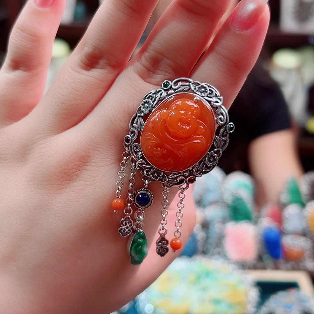 戒指/指环玛瑙银S925镶嵌国风