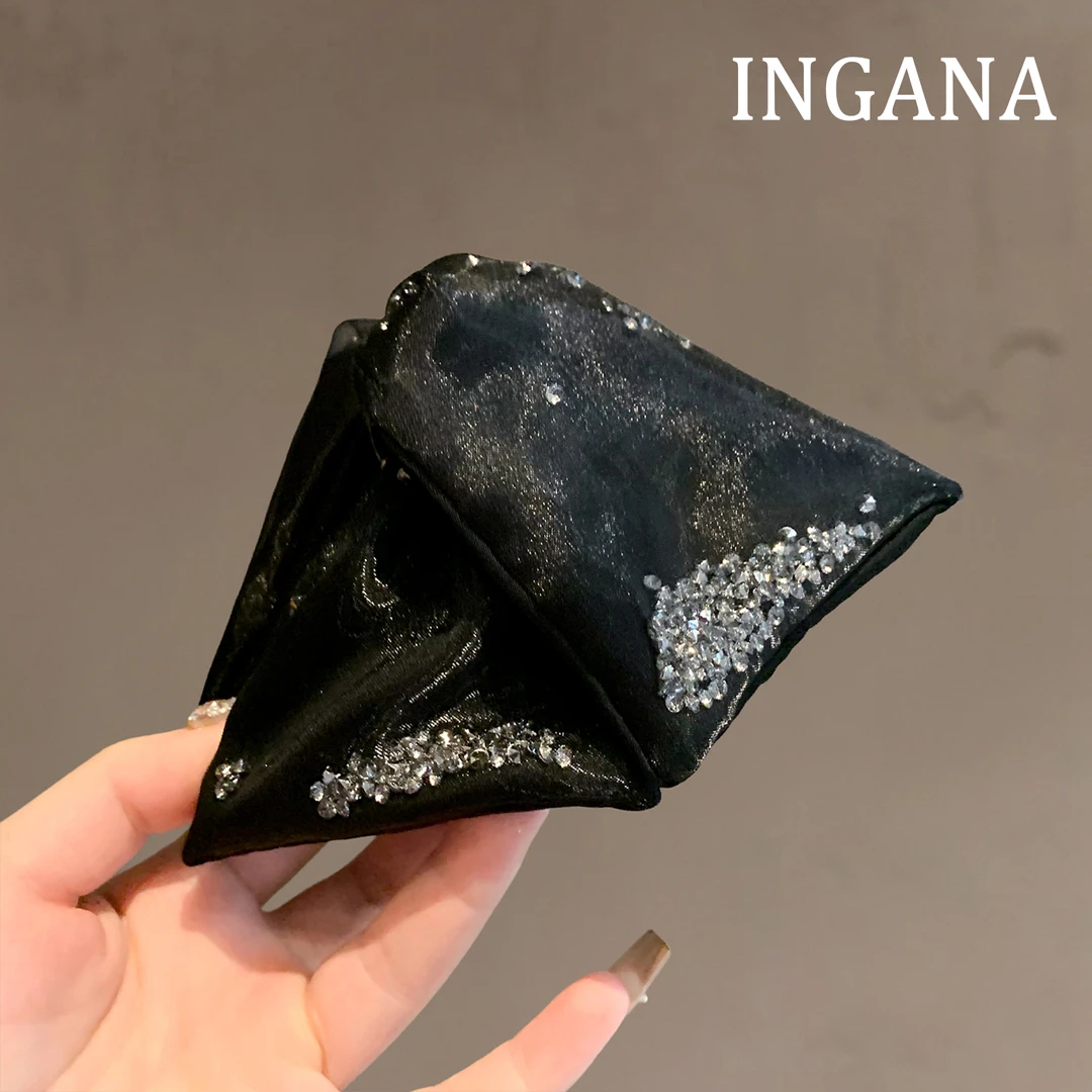 新款夏日轻奢欧根纱水钻鲨鱼夹三角形抓夹后脑勺盘发夹高级感发饰