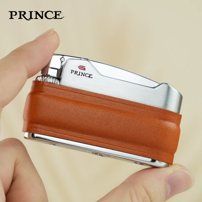 日本PRINCE王子正品多巴胺时尚彩色牛皮砂轮磕头经典气体打火机
