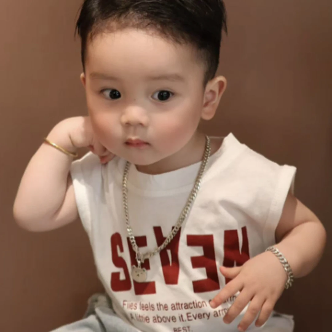 坠链均足银 安崽同款麒麟足银999纯银小熊马鞭链男宝项链手链