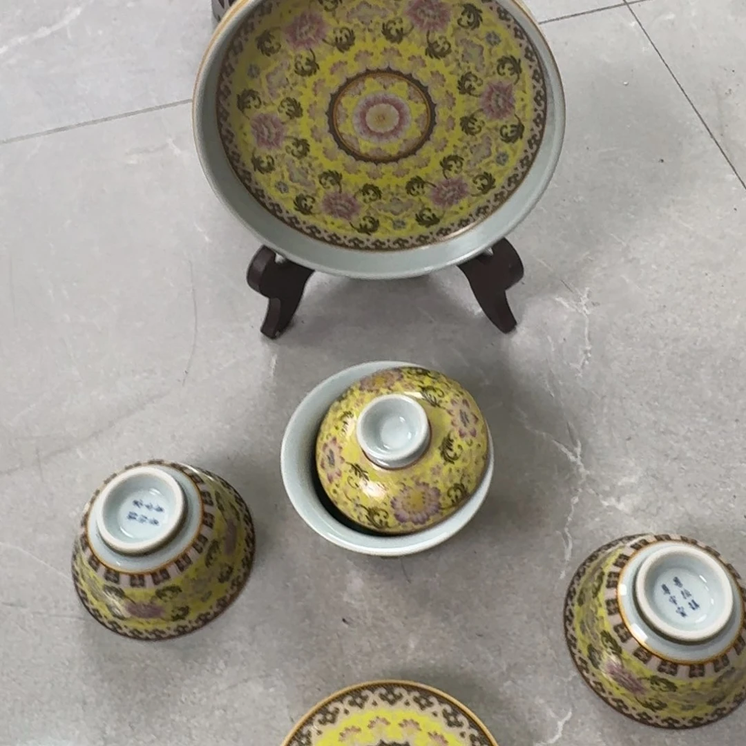 杯黄珐琅彩五件套