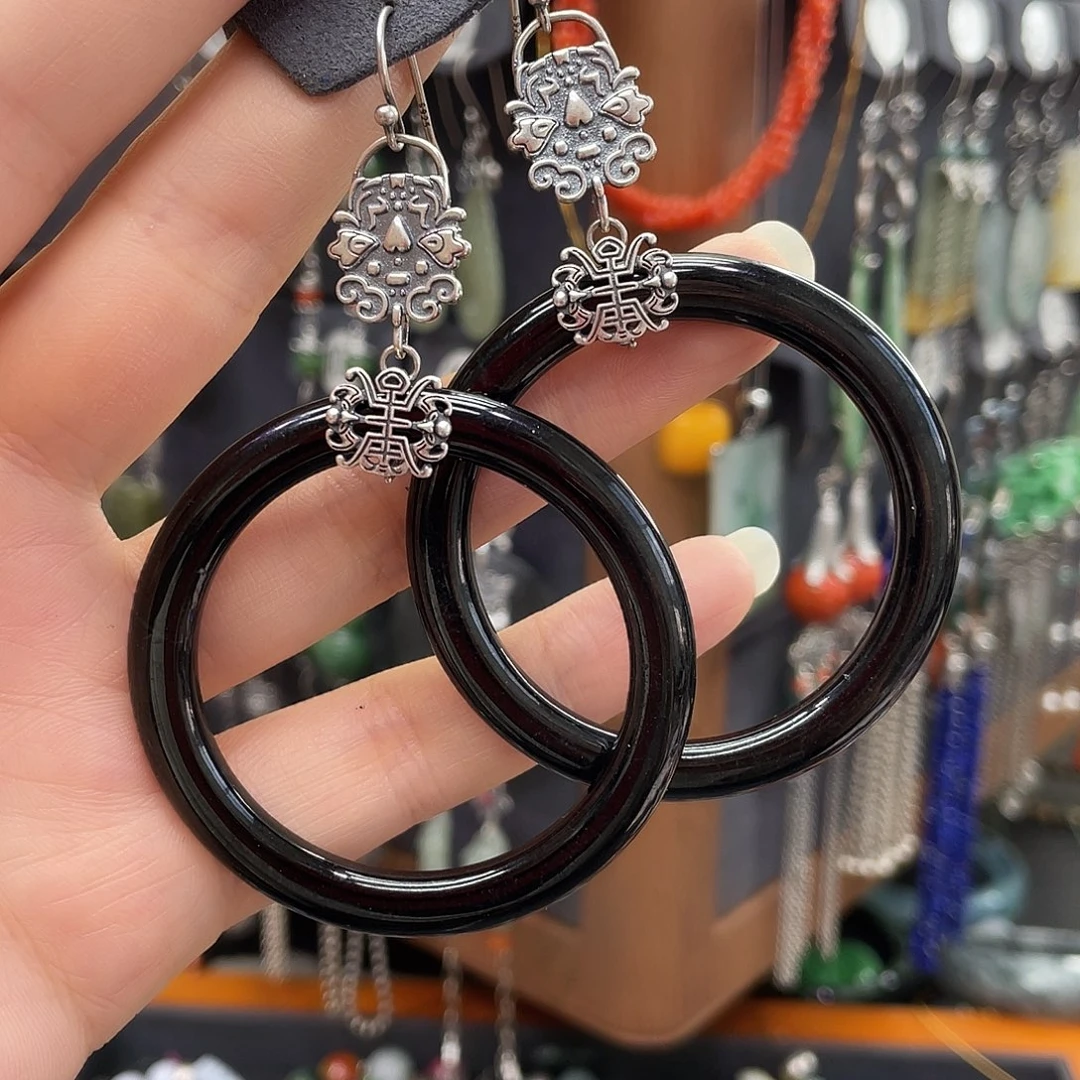 翡翠耳饰银S925镶嵌C****a168gjnhhhj