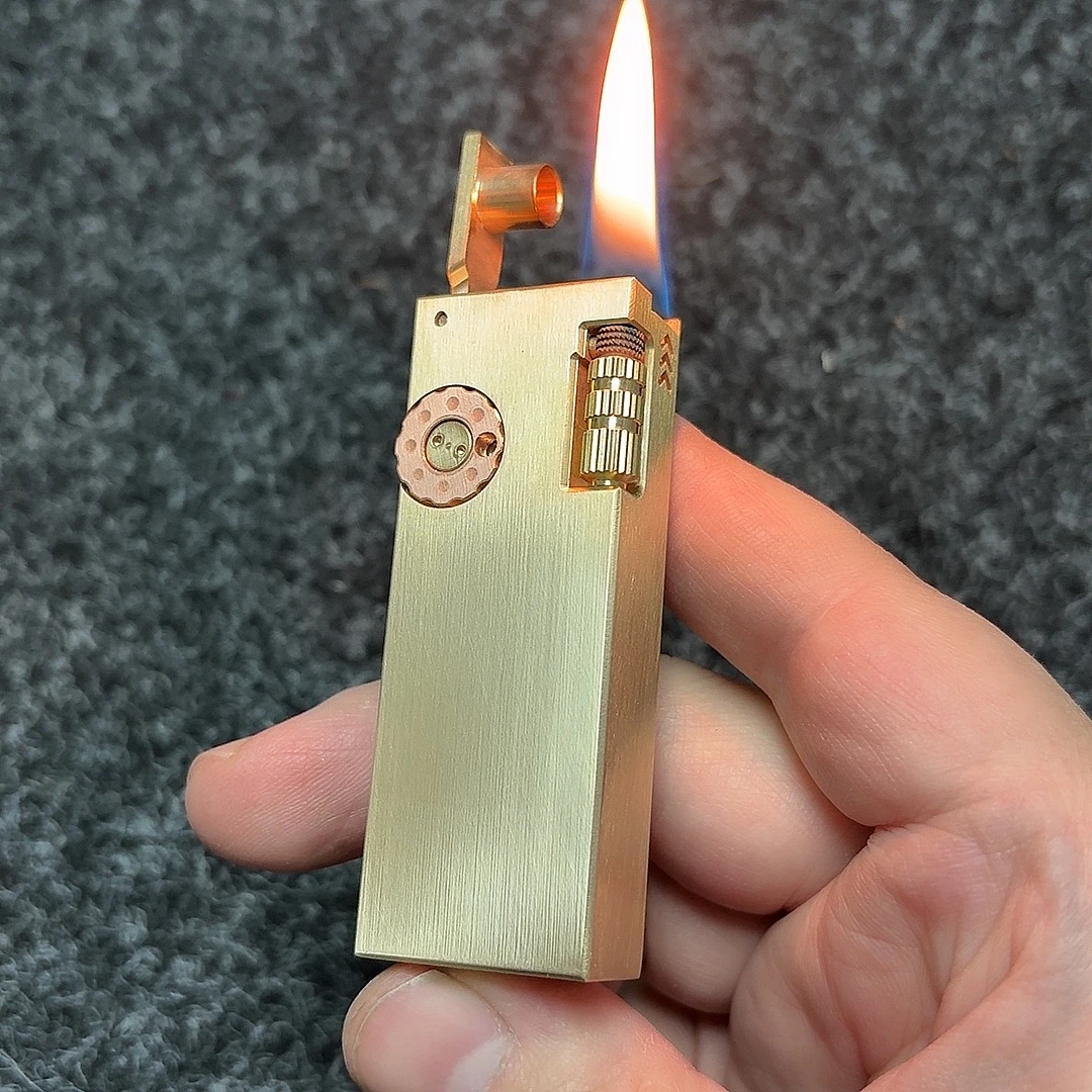 黄铜窄版防风煤油打火机 双油仓防风打火机 侧滑轮搓轮打火机包邮