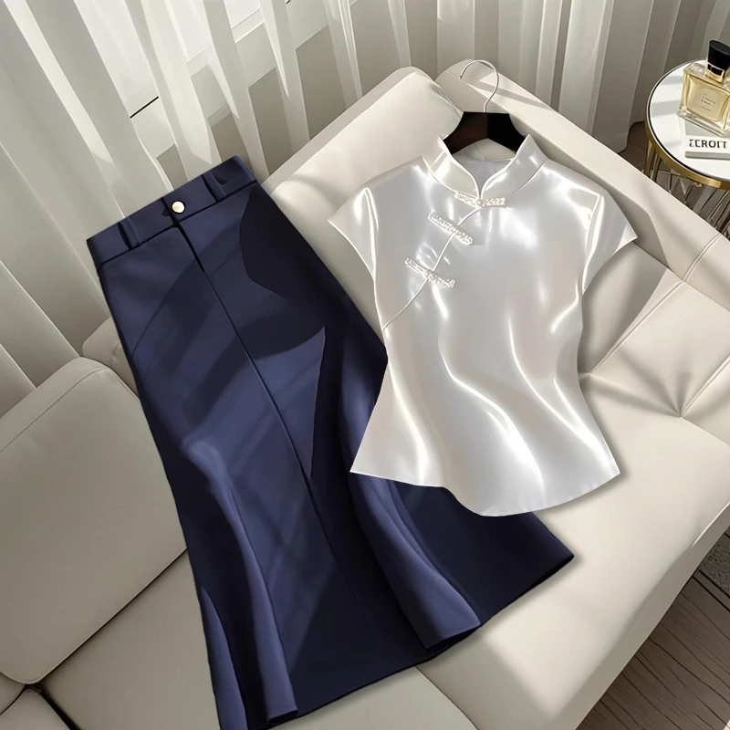 2025夏季新款出游服装女爆款新中式国风立领漂亮上衣显瘦半身裙子