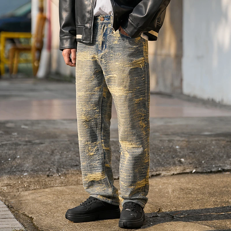 美式潮牌牛仔裤男春秋季宽松直筒男裤2025新款高街水洗休闲长裤子