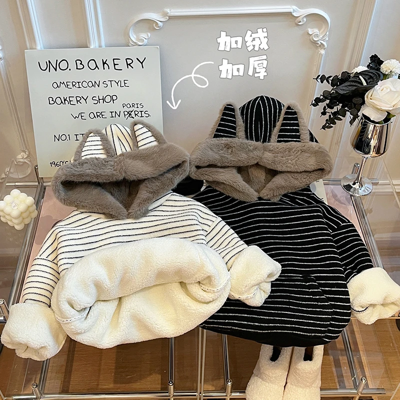 秋冬款女童潮款加绒加厚连帽卫衣女宝宝保暖长袖上衣儿童衣服童装