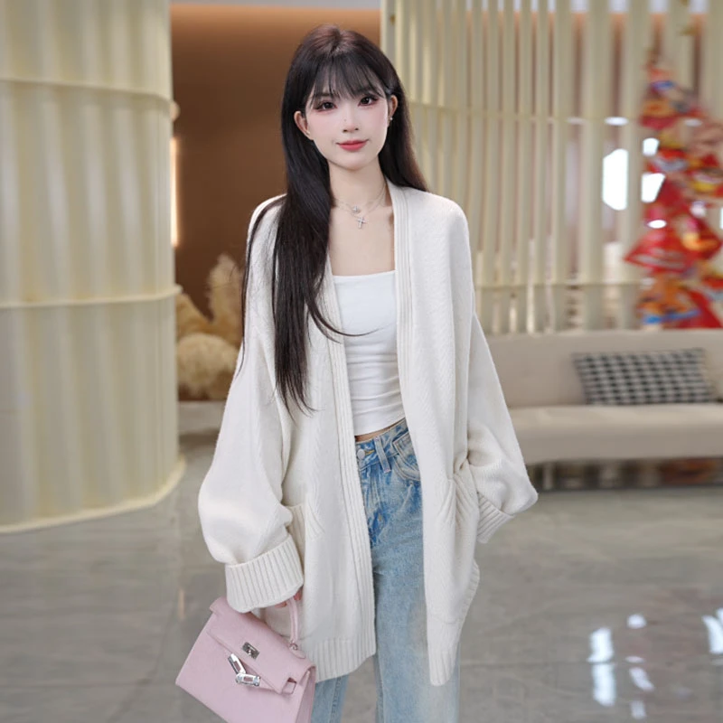 【岁月静好】法式时尚纯色宽松带腰带浴袍纯羊毛开衫外套20211239-1