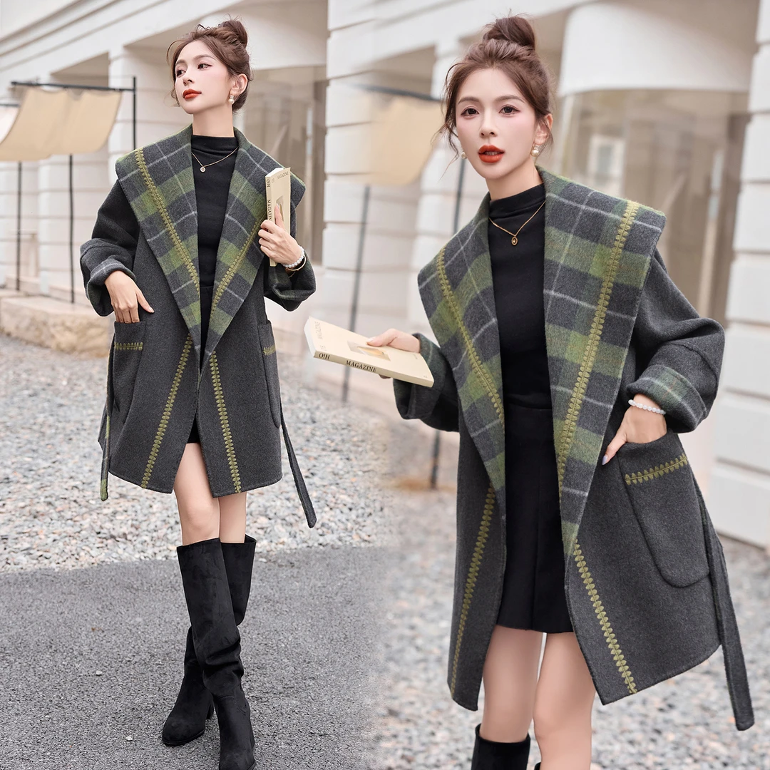 双面羊毛大衣女2025秋冬新款超好看赫本风时尚收腰两面穿毛呢外套