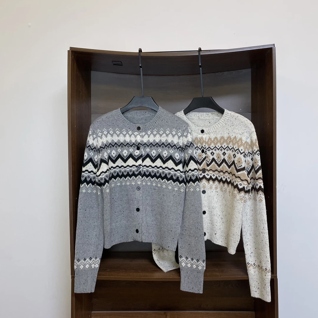 春季新款复古费尔岛提花针织开衫毛衣