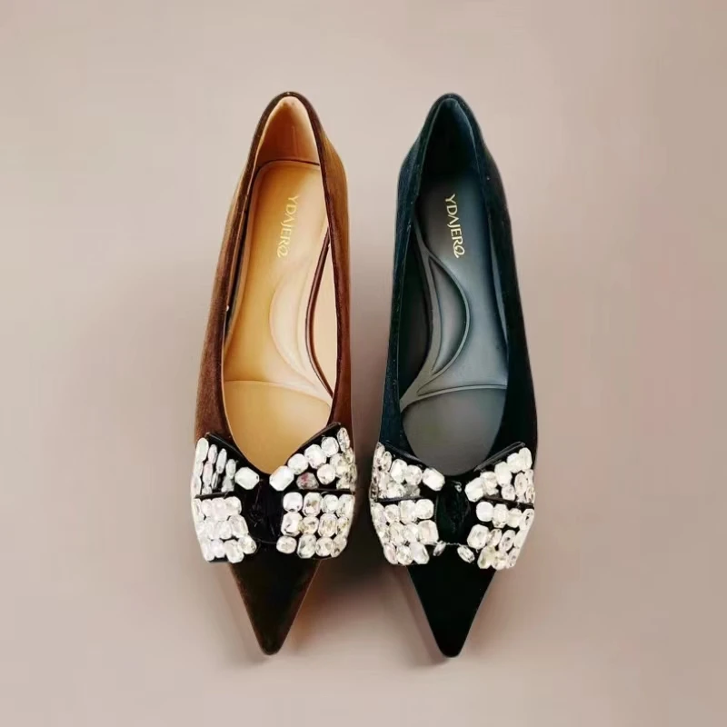 平底舒适尖头时尚秋季蝴蝶百搭单鞋蝴蝶结浅口女鞋水钻26A002