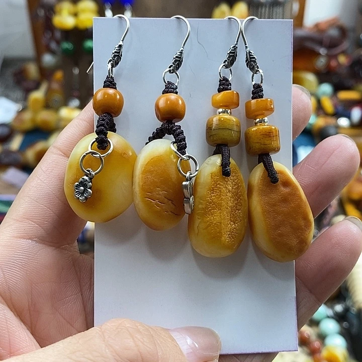 未镶嵌蜜蜡耳饰琴***猫耳饰