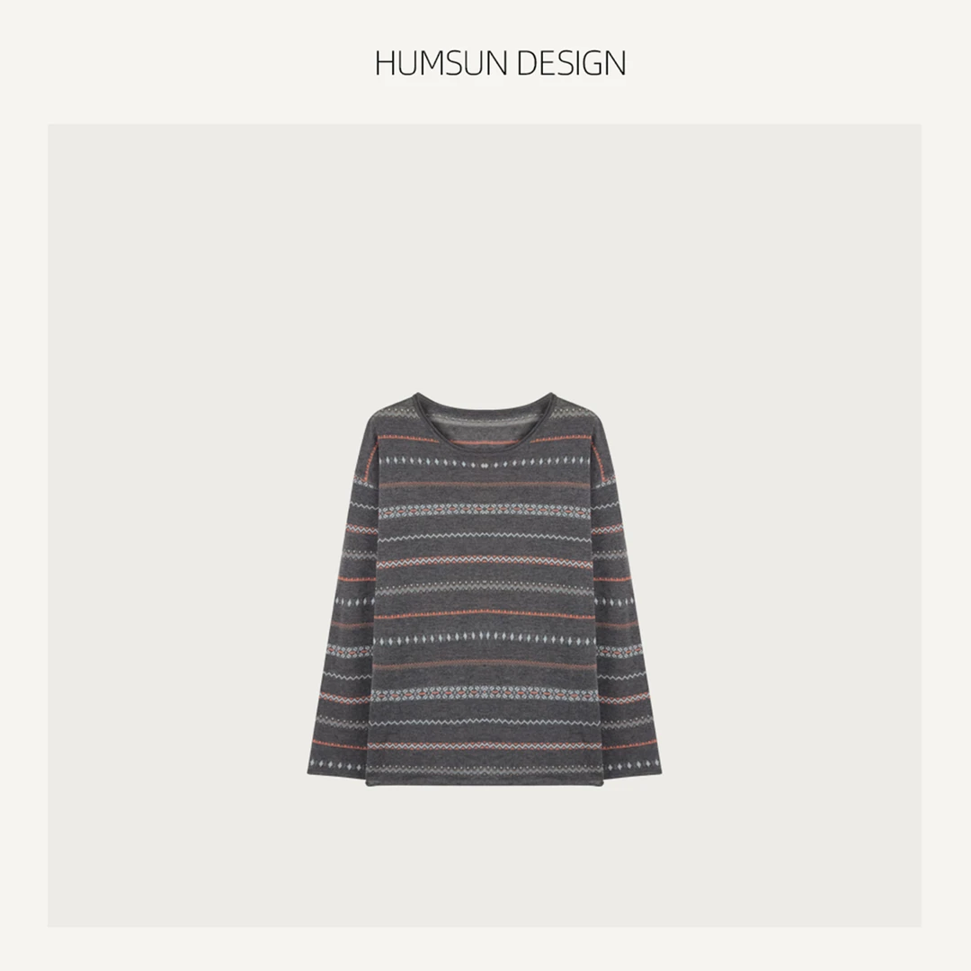 HUMSUN/禾木笙「时光线条」定织定染双股编织费尔岛针织轻衫 5B462