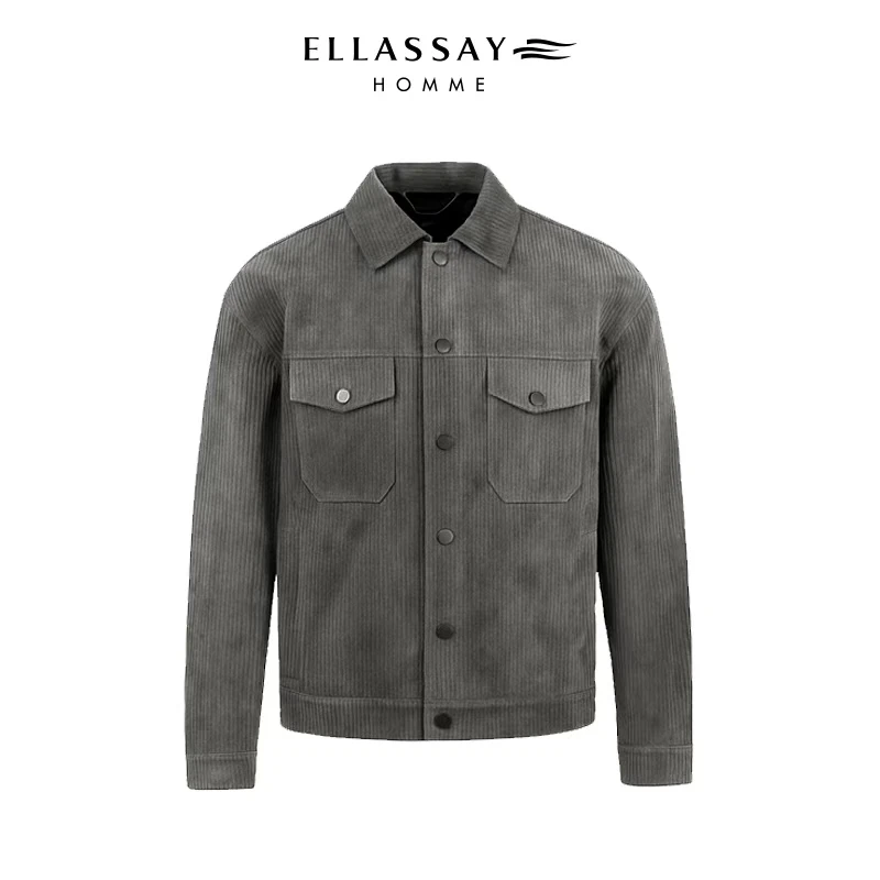 ELLASSAY歌力思男装新款南非进口绒面羊皮夹克外套EME334X00400