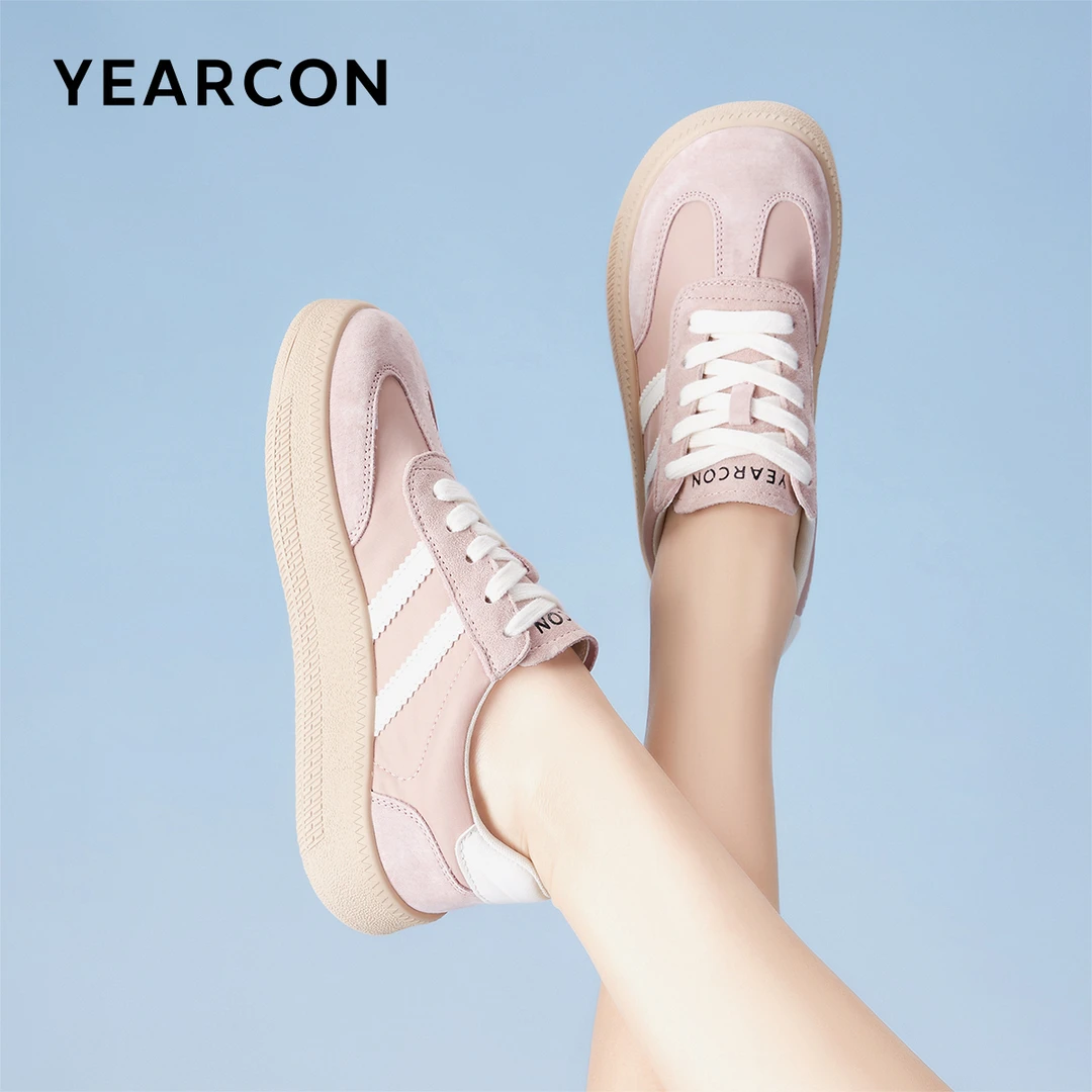 意尔康复古厚底真皮德训鞋女2025春新款增高百搭休闲透气运动板鞋