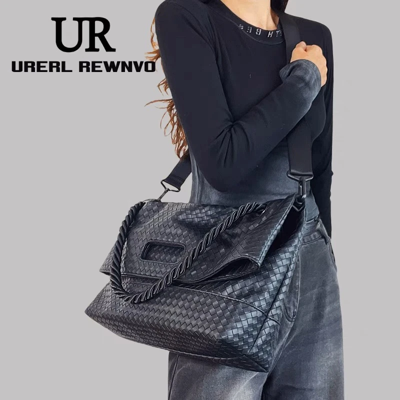 URERL REWNVO软皮编织托特包女2025新款通勤大容量斜挎大包大挎包
