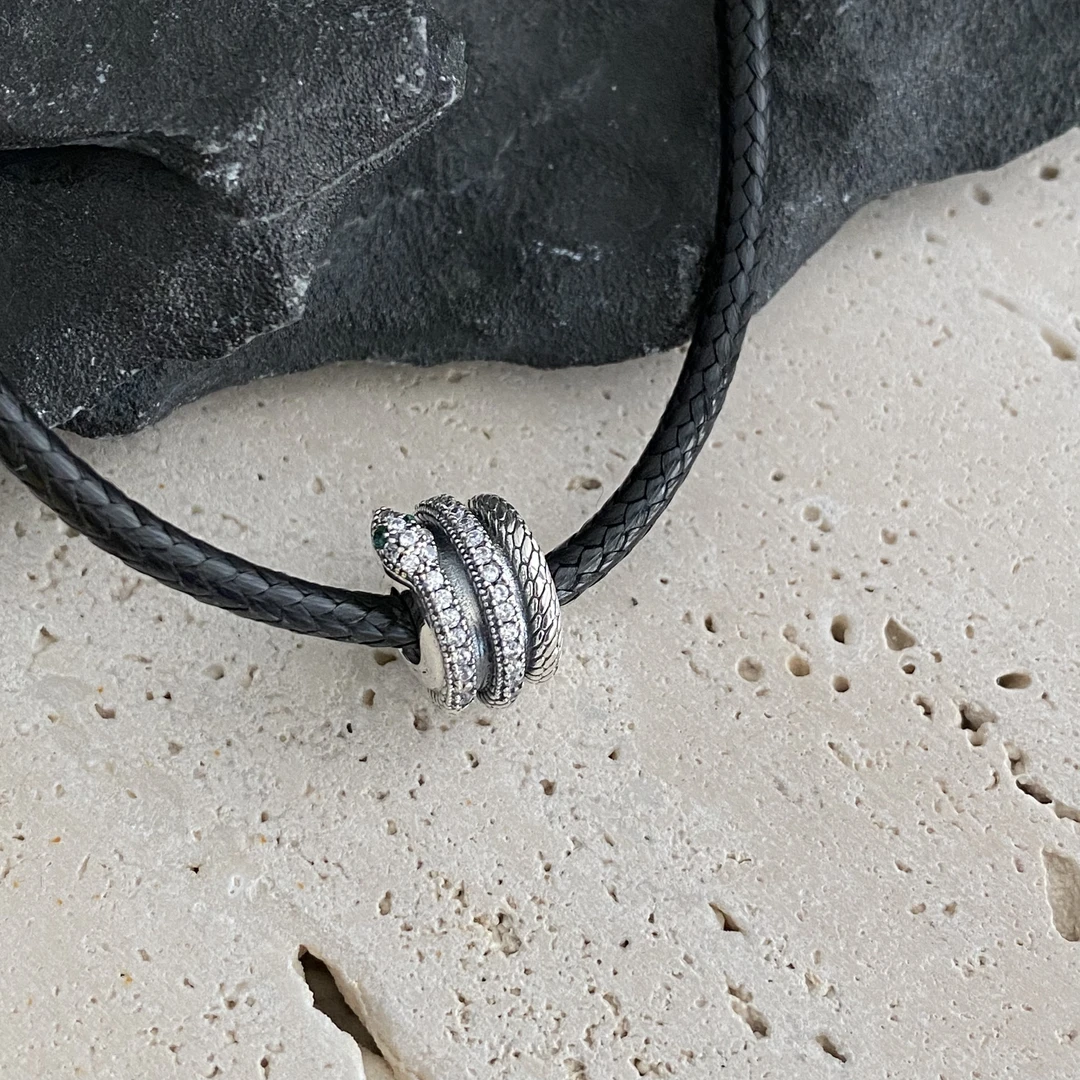 吊坠925银 盘绕蜕变灵蛇白锆桶珠（不含绳链）C6521休闲时尚潮酷