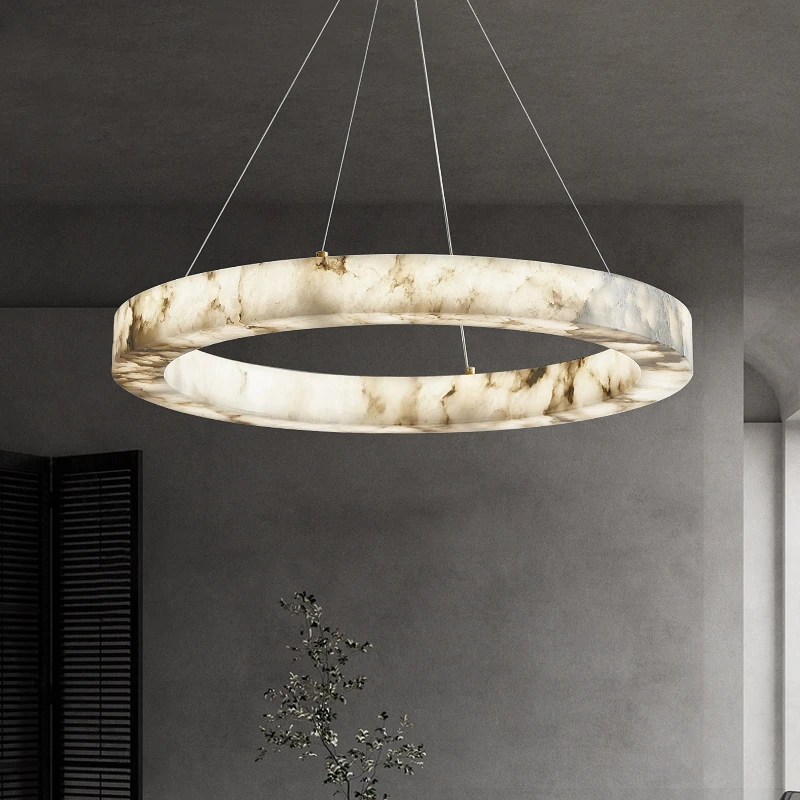 天然云石全铜吊灯客厅后现代简约餐厅大气圆环卧室复式楼大厅别墅