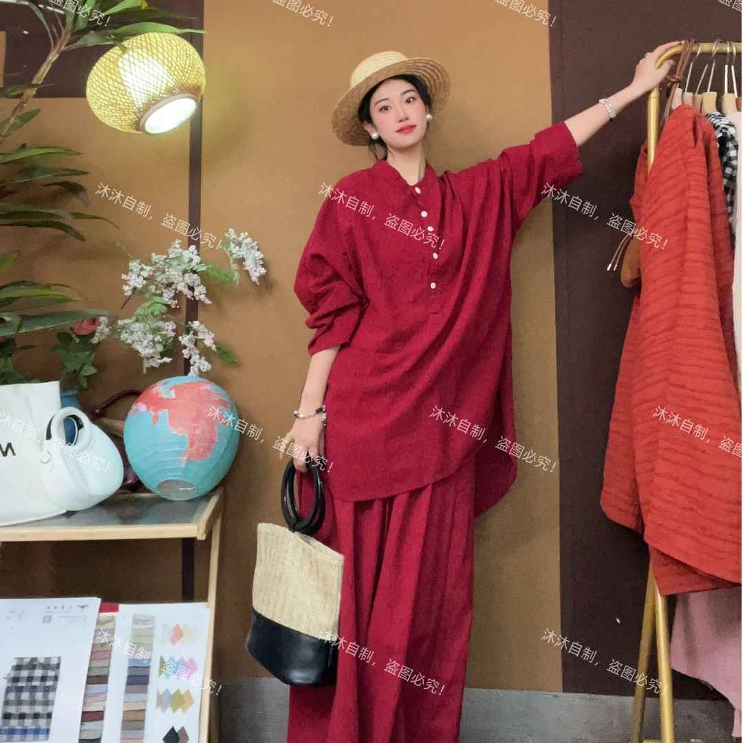【沐沐自制】L612春*棉麻*复古文艺*气质休闲*宽松显瘦 套装裙