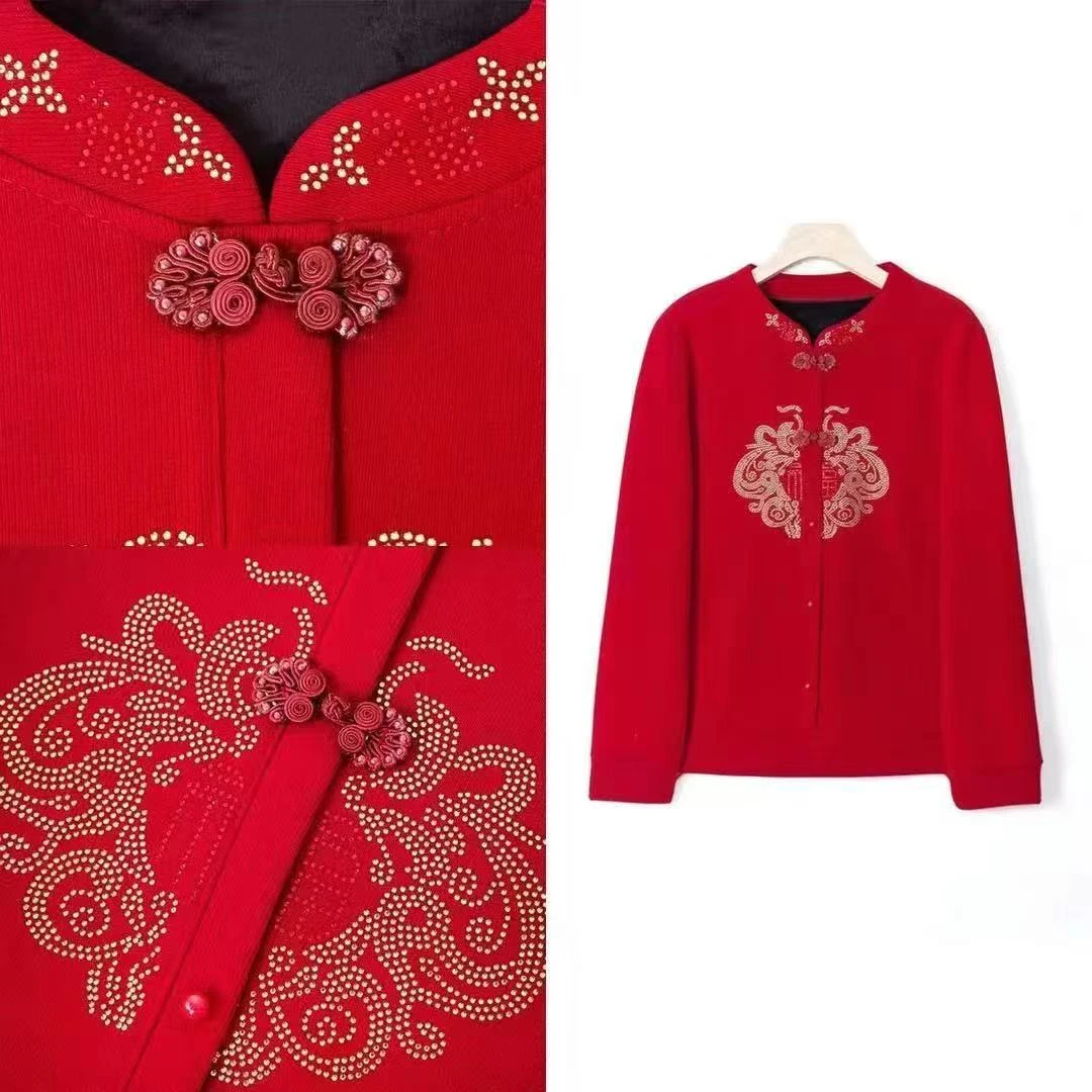 恒鑫安妈妈款时尚针织国风盘扣百搭小衫