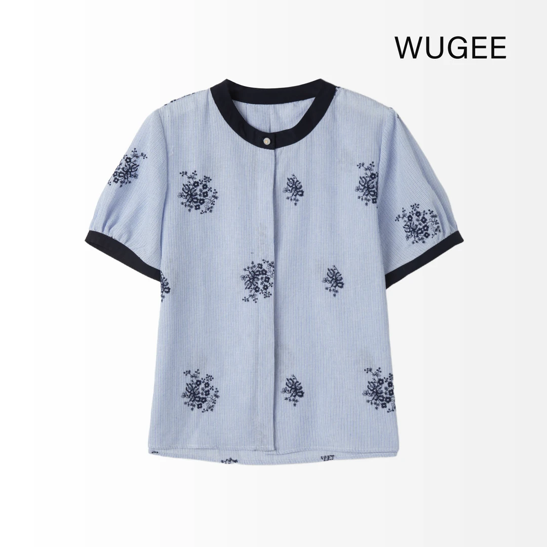 【WUGEE】时尚休闲女士夏季春夏薄款印花衬衫