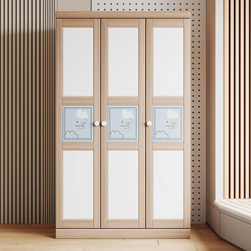儿童三门衣柜全实木两门衣柜四门衣柜美式卧室简易衣橱储物组装