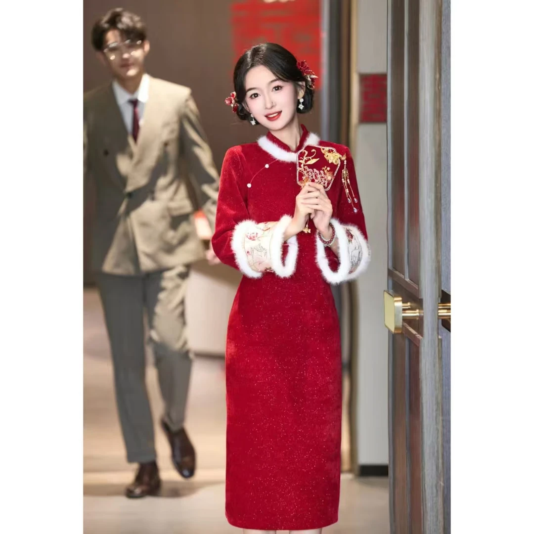 红色旗袍冬季2025新款敬酒服新娘过年拜年服女中国风新中式高级感