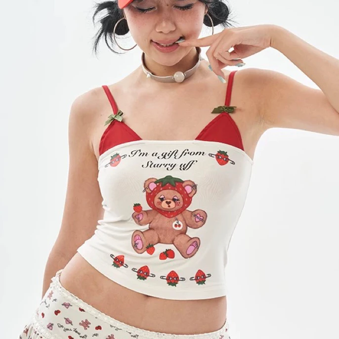 草莓小熊  假两件背心