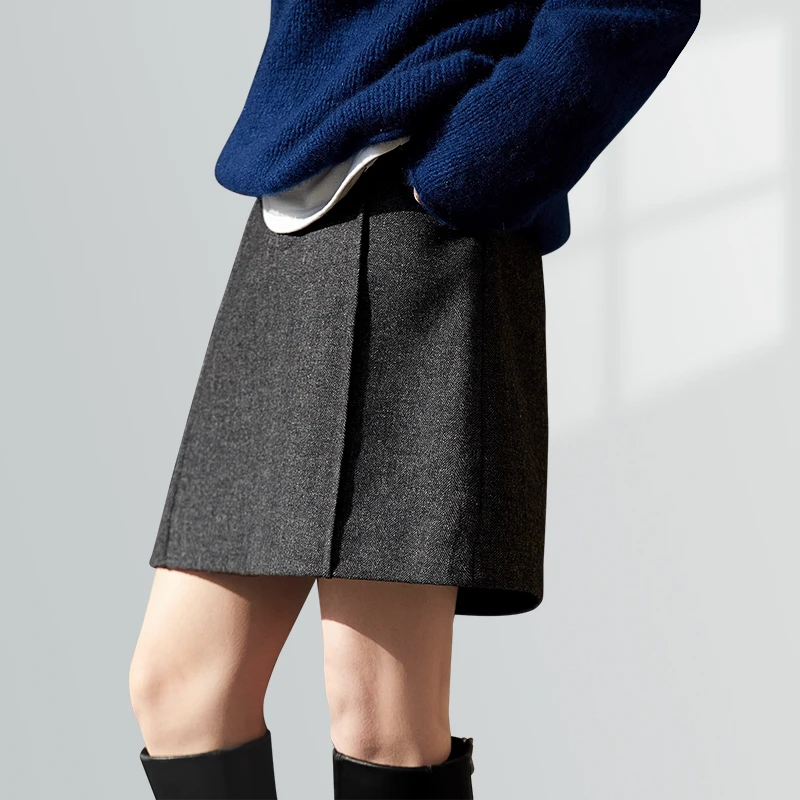 炳瀚衣舍羊毛人字纹半身裙女冬胖妹妹高腰显瘦裙子BH125WGB15047