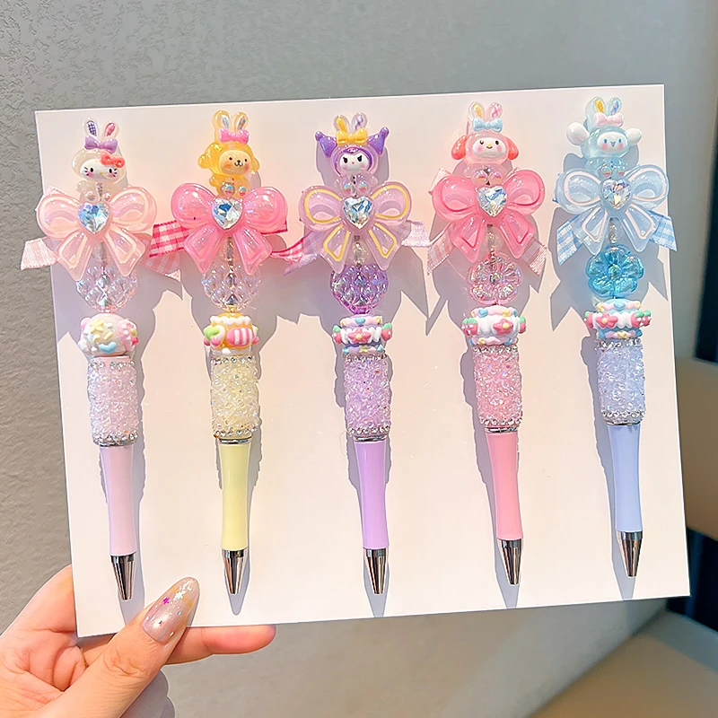 儿童卡通闪钻蝴蝶结旋转写字笔黑色可爱女孩高颜值圆珠笔写作业小