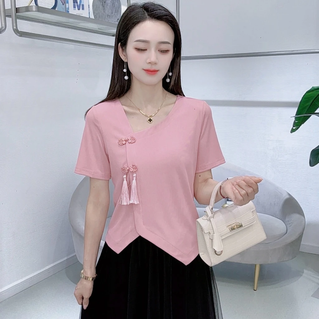 A6309新款时尚百搭设计感甜美减龄短袖薄T恤上衣潮