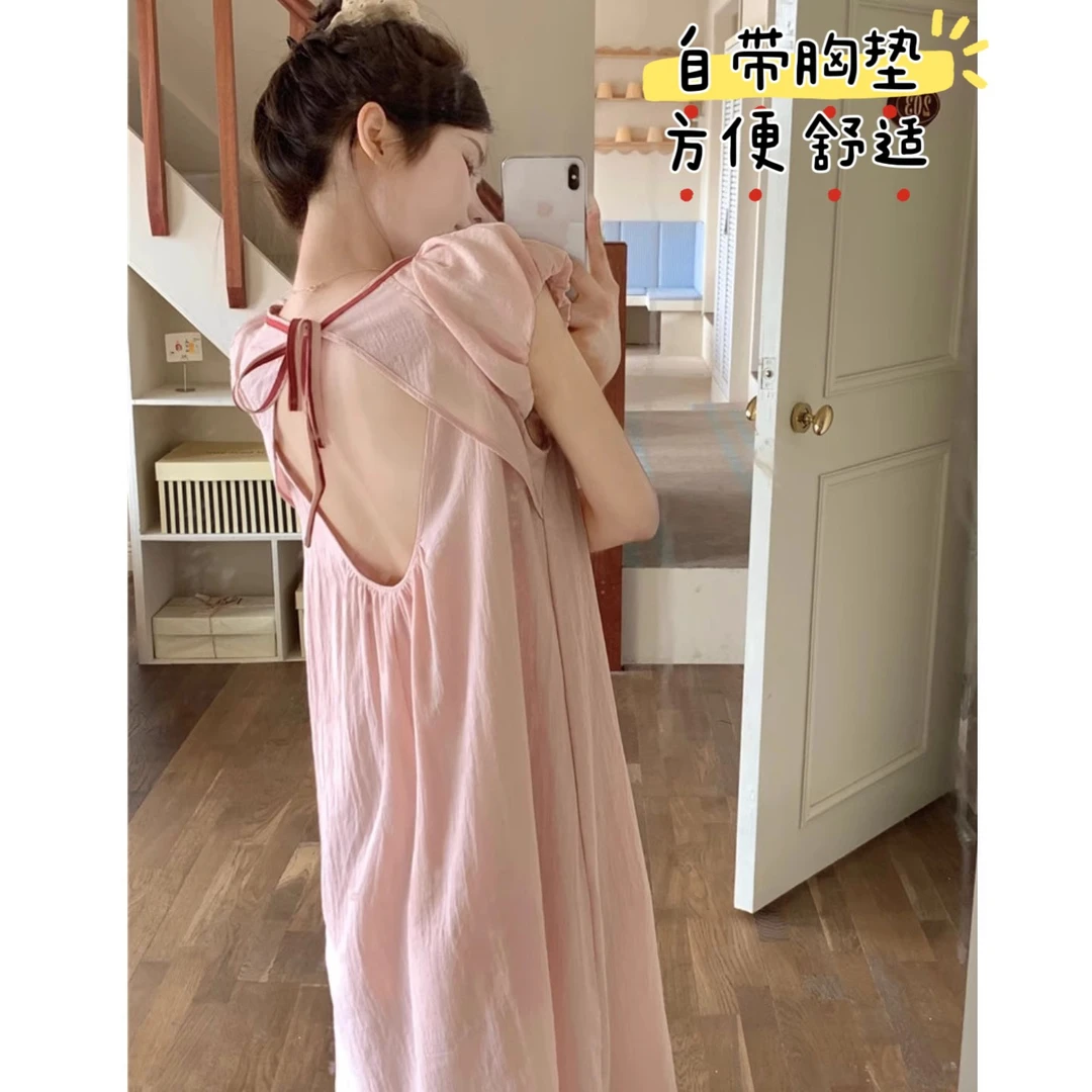 带胸垫睡裙女夏季2025新款爆款纯欲露背短袖睡衣女大学生家居服
