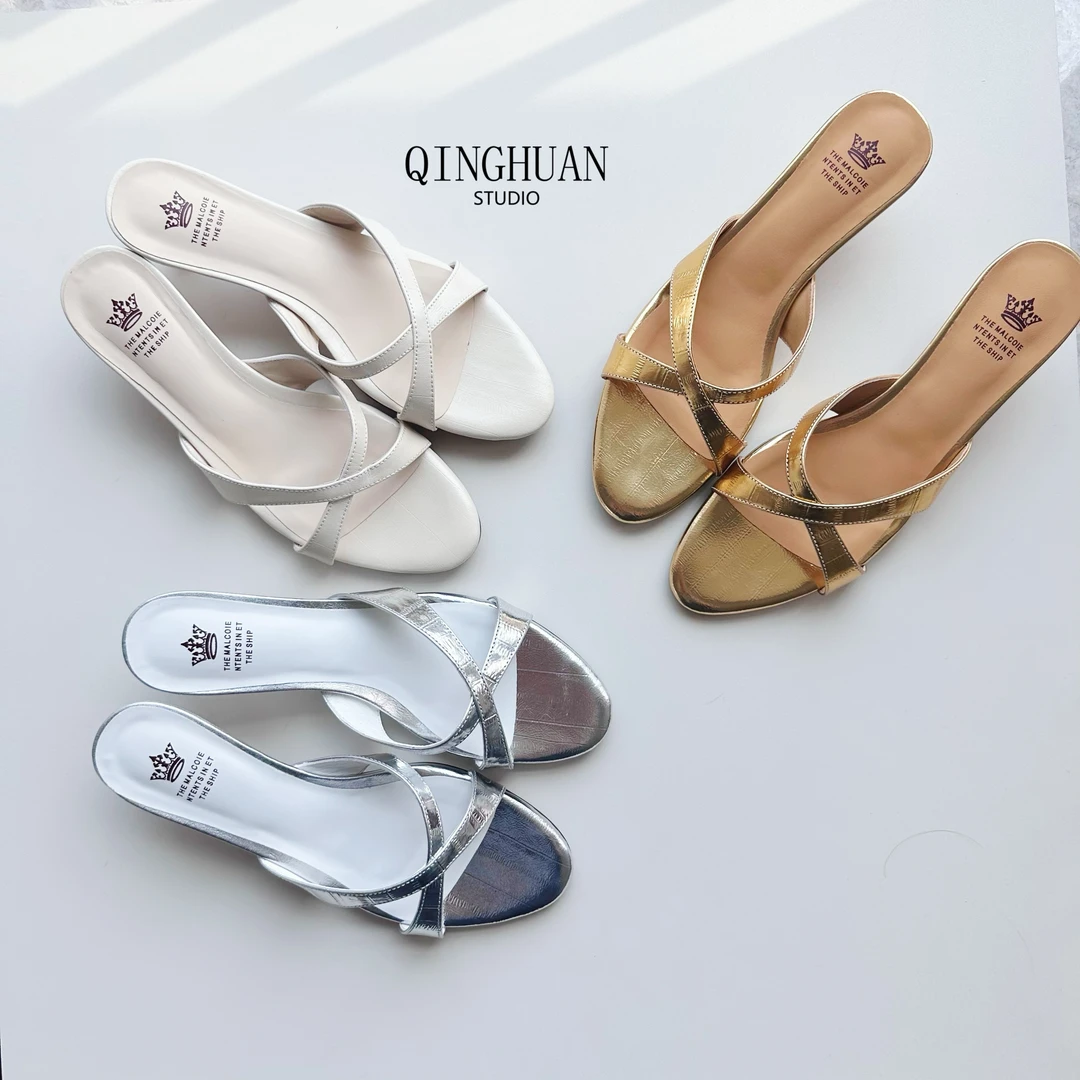 【清欢】交叉显瘦精致凉鞋｜真皮百搭圆头小跟｜5.5cm