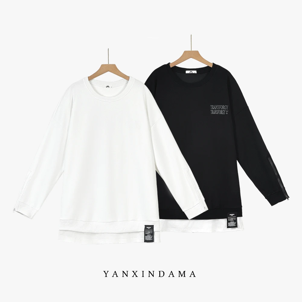 大码女装300斤胖MM休闲风字母印花宽松百搭ins假两件卫衣62958