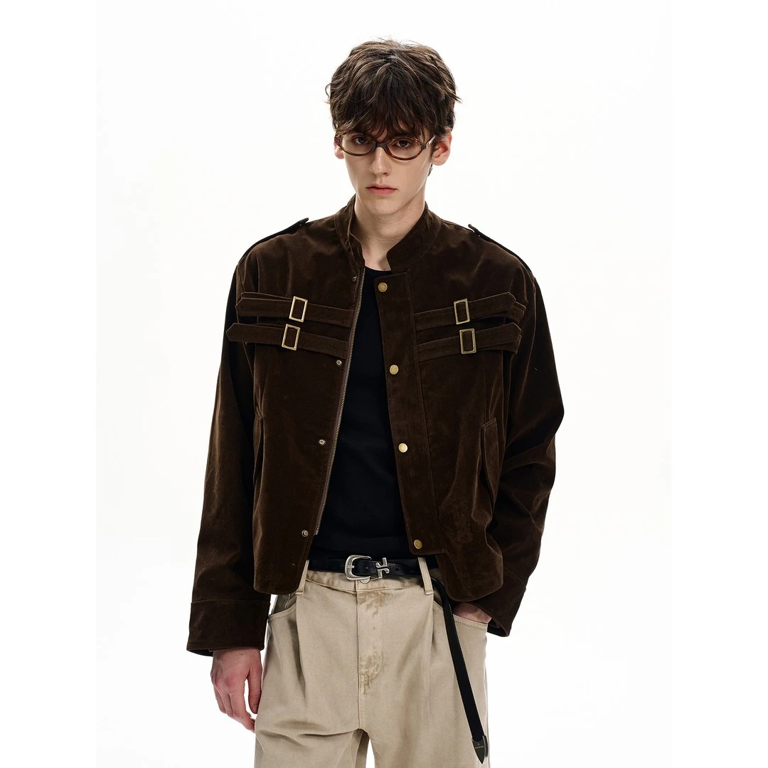 秋季男黑解构夹克美式拼接设计仿麂皮高级感夹克男女短宽早秋外套