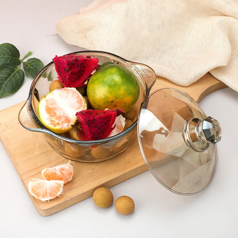 【源头工厂】茶色玻璃碗琥珀色煲泡面碗带盖沙拉碗家用大号双耳碗水