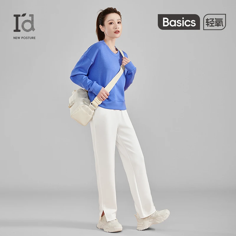 I'd/爱帝秋季空气层连帽卫衣纯色短款显高百搭女士带帽卫衣套装