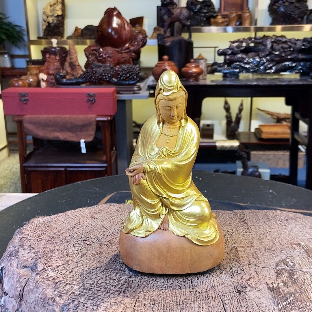 心***旧端景台紫檀木类罐子