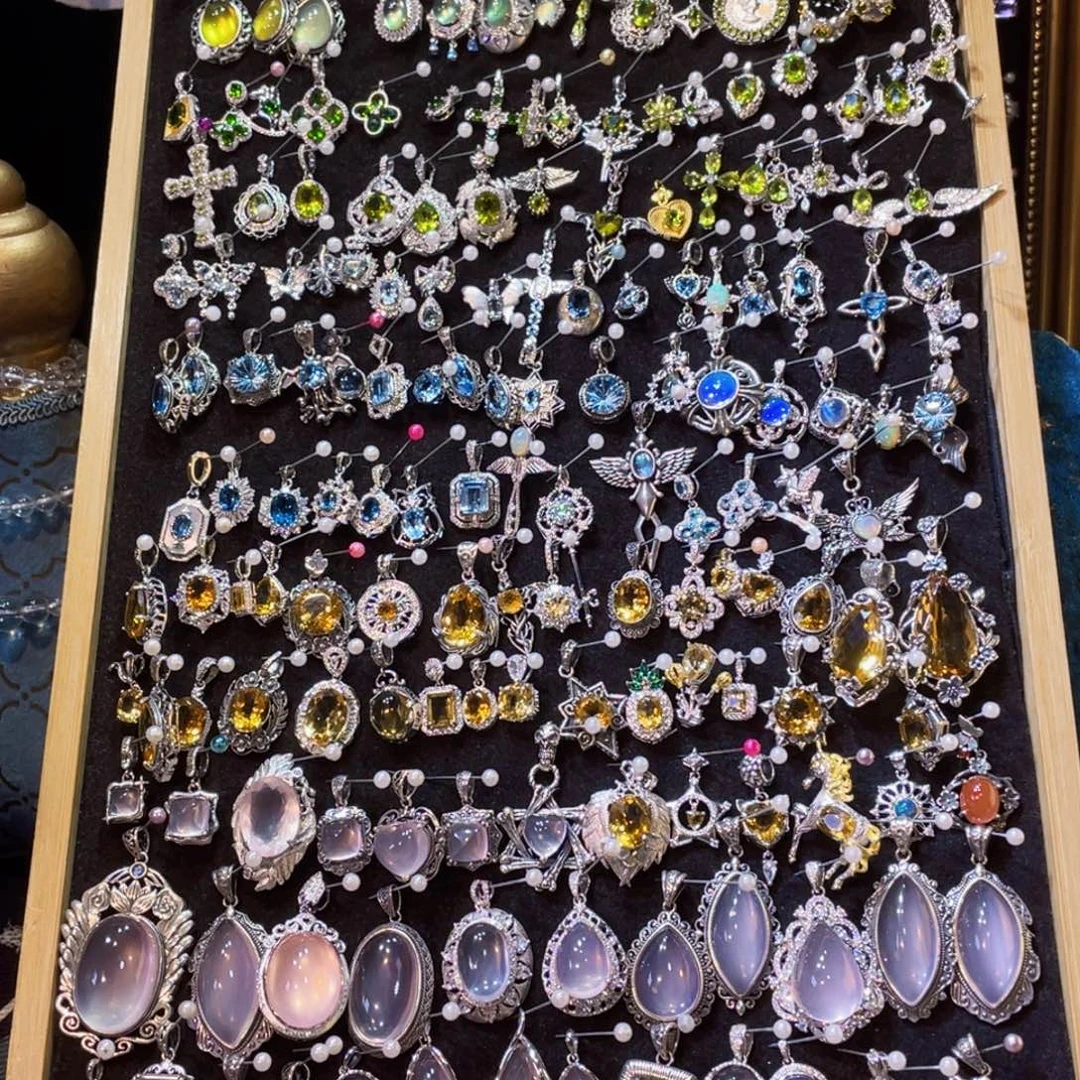 925银绿粉色吊坠盘