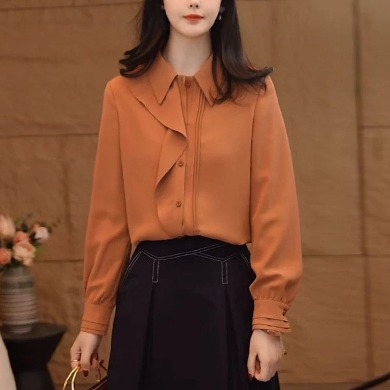 荷叶边衬衫女士2025秋季新款洋气减龄宽松休闲显瘦法式设计感上衣