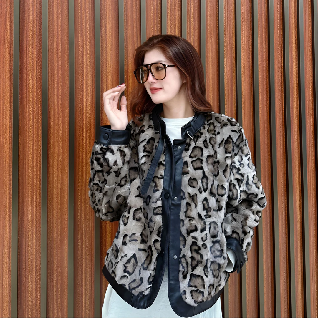 【MiDuo甄选-豹纹貂毛-真皮羊皮】2025新款爆款真皮皮草时尚穿搭