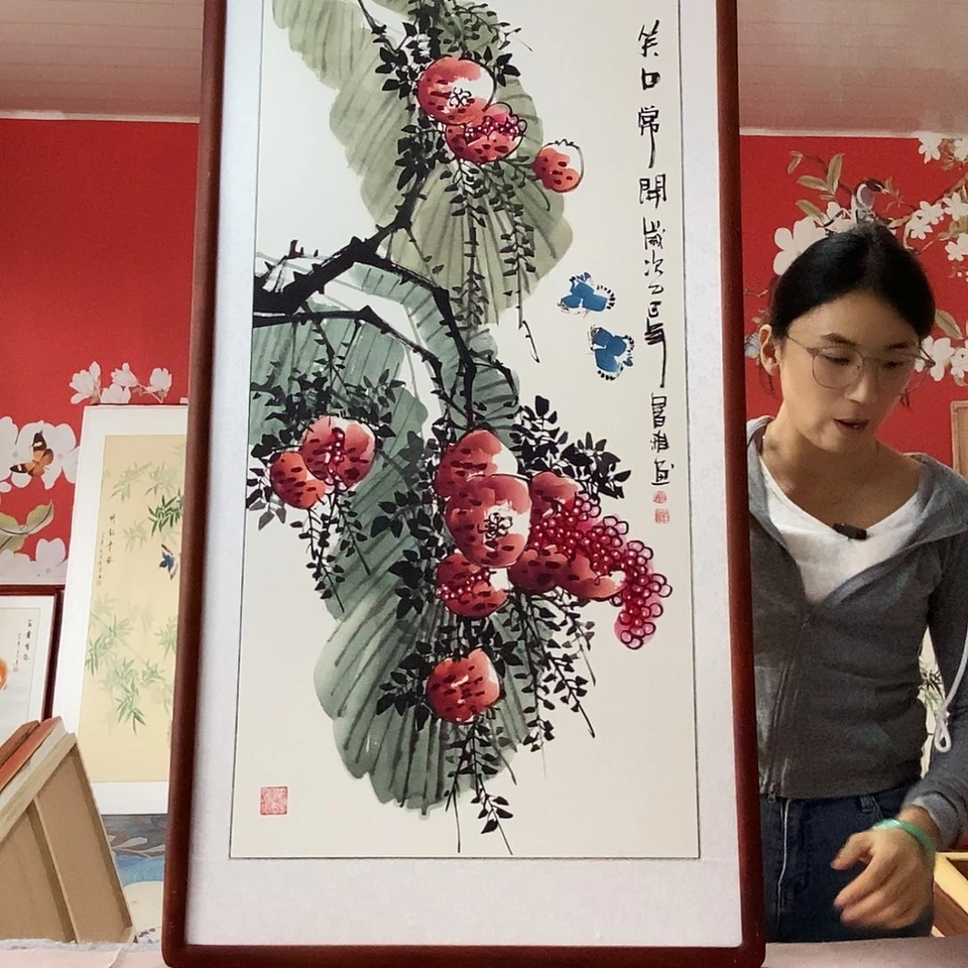 国画手写手绘国画作品带框包邮62✖️122