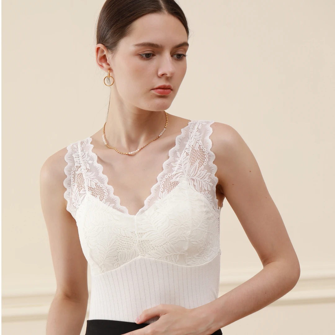 新款法式蕾丝边带胸垫吊带背心女爆款保暖内衣打底衫西装内搭背心