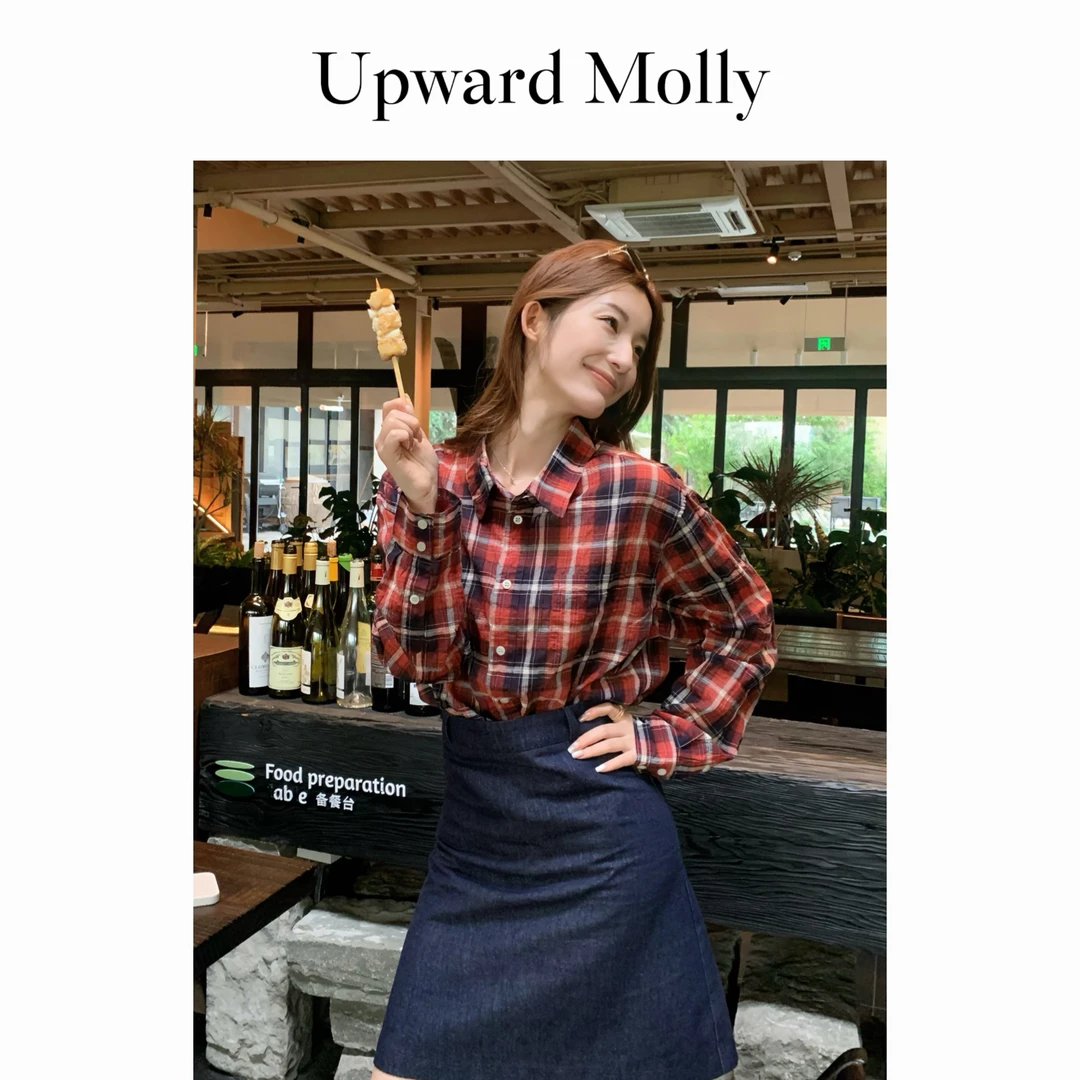 Upward Molly【苏格兰】复古设计感红色格纹宽松长袖衬衫