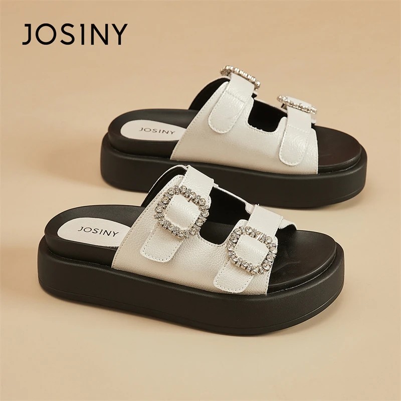 卓诗尼5CM厚底拖鞋女2025夏季外穿时尚水钻配裙子软底沙滩凉拖鞋