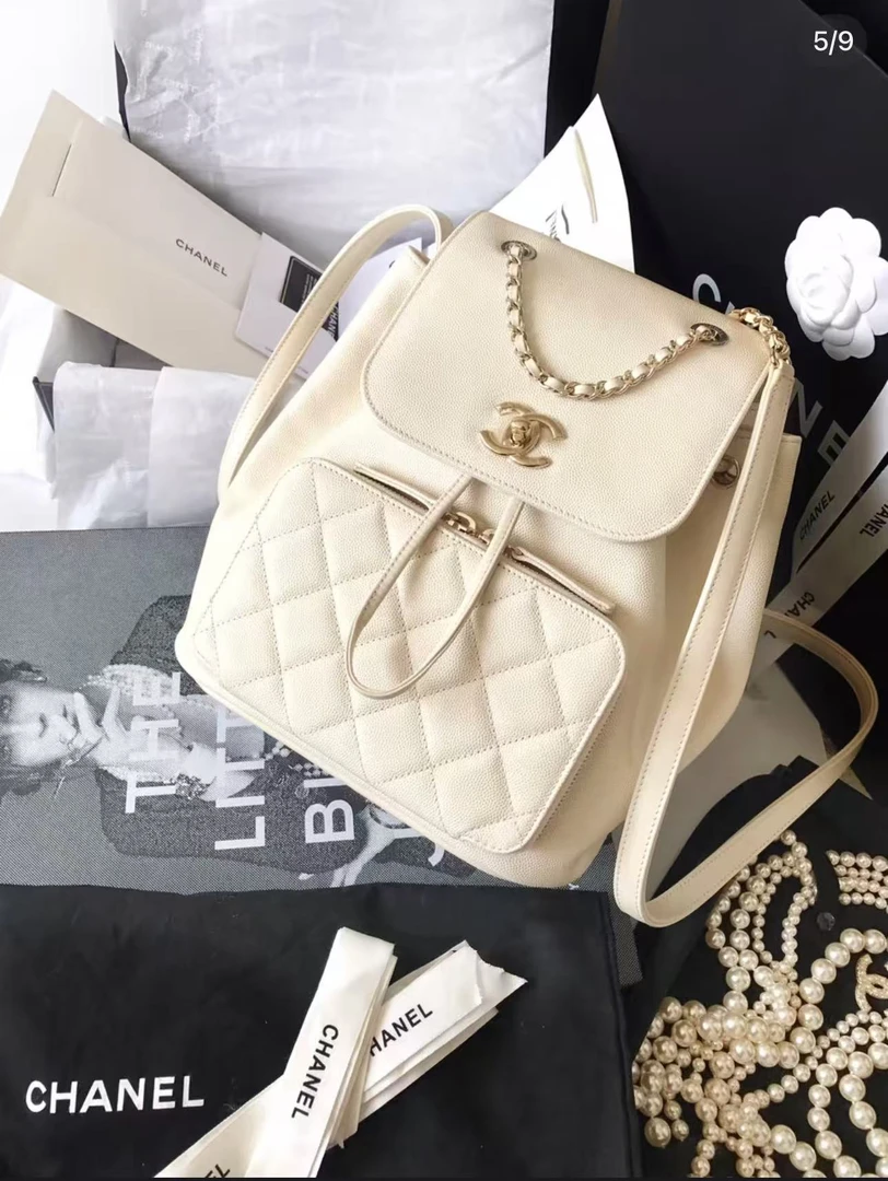 95新 Chanel/香奈儿 白金鱼子酱双肩包 芯片款 16488377