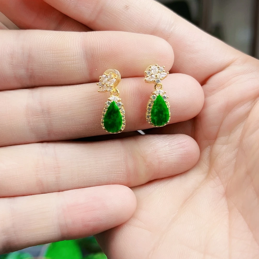 翡翠耳饰银S925镶嵌耳饰