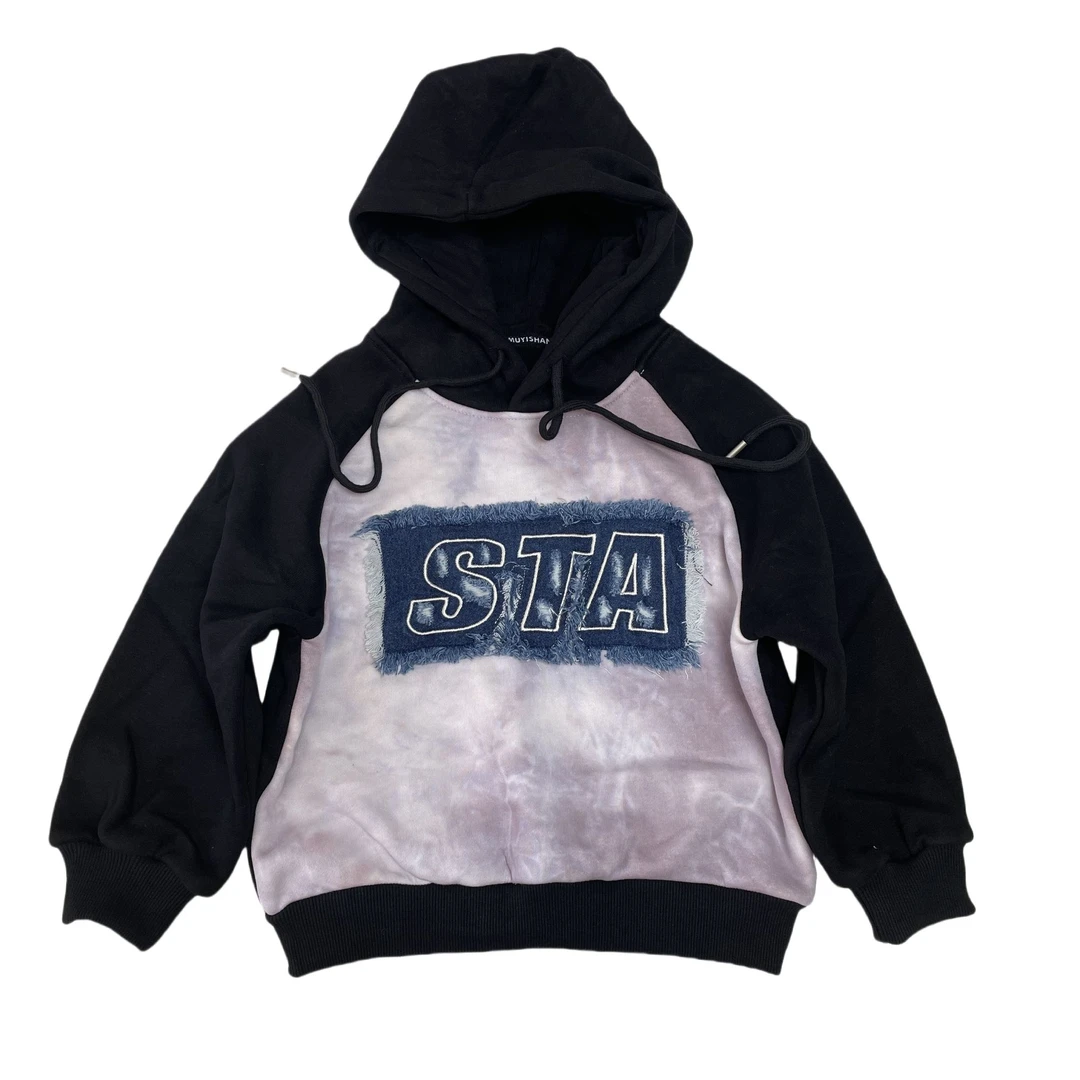 中小童加绒卫衣黑灰拼色STA