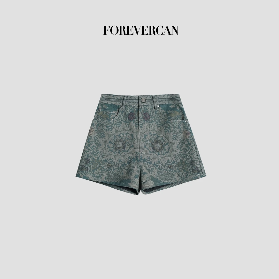 FOREVERCAN“香草牛仔”复古腔调印花宽松牛仔短裤 SP22953