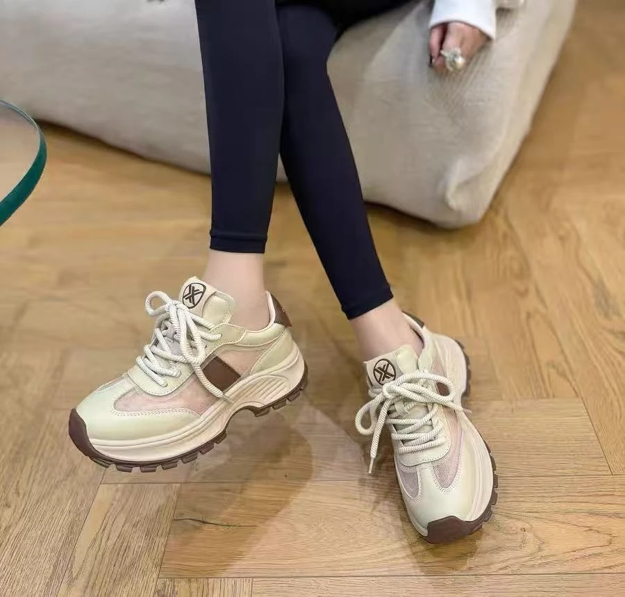 C6098  杏/咖 夏季百搭2025新款厚底时尚休闲运动阿甘鞋