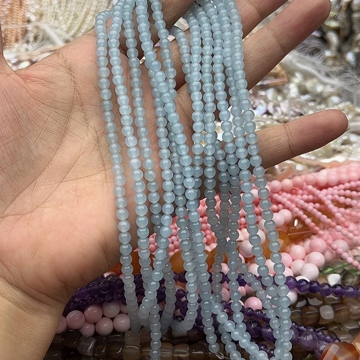 玛瑙/玉髓未镶嵌珠宝半成品2条4mm海蓝宝